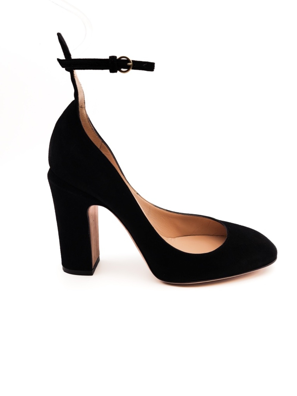 Valentino Garavani Black Suede Ankle Strap Block Heel Pumps EU 37
